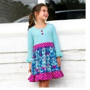 Eleanor Rose Girls Size 4/5 Rhonda Blue Long Sleeve Boutique Dress Ruffle Cuff